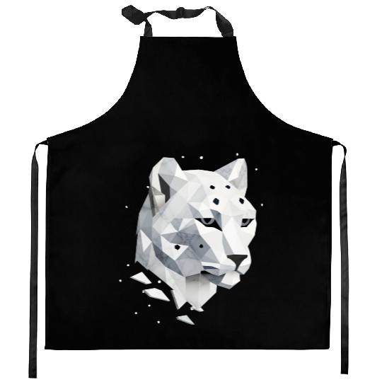 Geometric Snow Leopard - Elegance of the Wild Kitchen Aprons