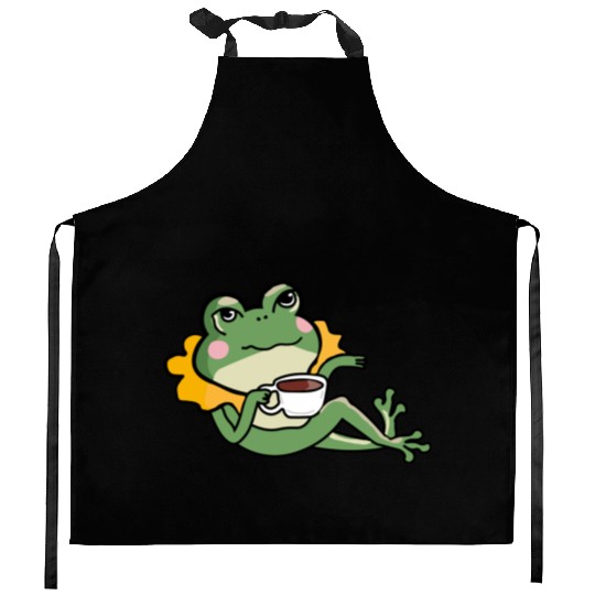 Relaxing Green Frog coffee Lover Kitchen Aprons - Unique