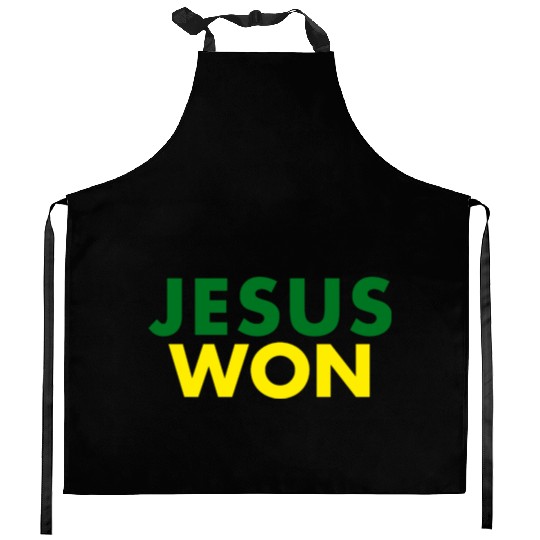 Jesus Won Green & Yellow Kitchen Aprons