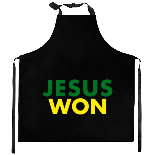 Jesus Won Green & Yellow Kitchen Aprons