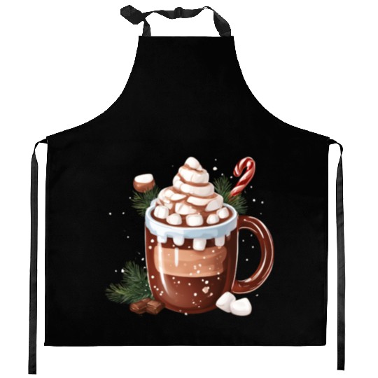 Festive Hot Chocolate with Marshmallows Kitchen Aprons