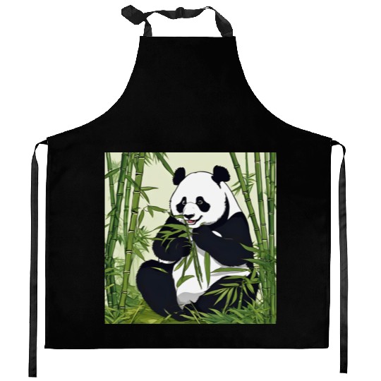 Chill Panda Eating Bamboo Cute Relaxed Design Kitchen Aprons