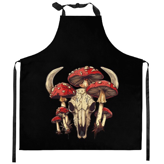 Skull Mushrooms Natural Motif Kitchen Aprons