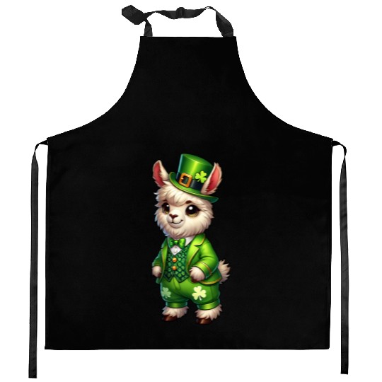 Cute St. Patrick's Day Llama Cartoon Kitchen Aprons