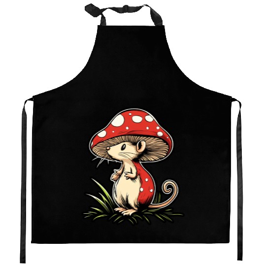 Mushroom Mouse Funny Animal And Mushroom Kitchen Aprons