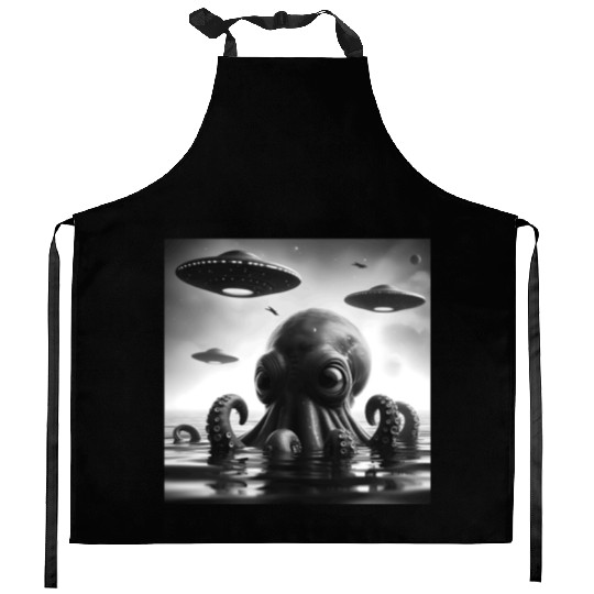 Octopus 2squid Funny Graphic Selfie with UFOs Weir Kitchen Aprons