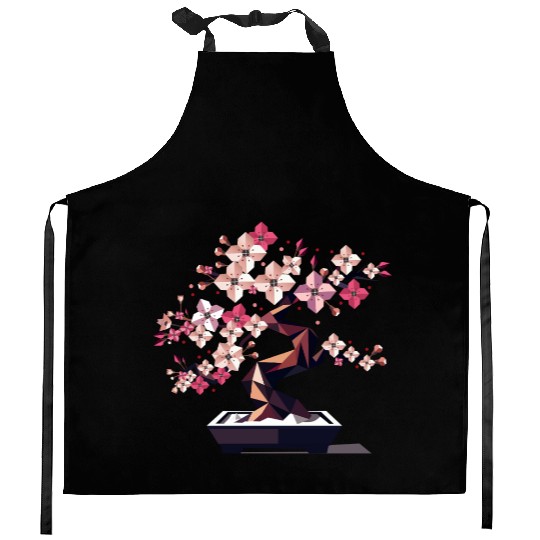 Geometric cherry blossom bonsai Kitchen Aprons