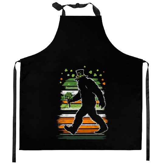 St Patricks Day Irish Sasquatch Shamrock Bigfoot Kitchen Aprons