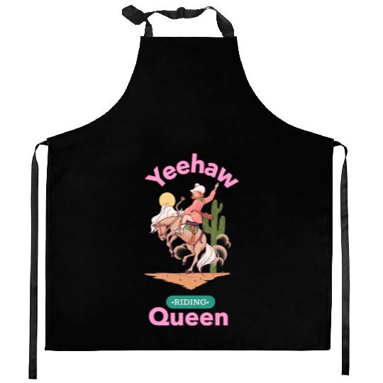 Yeehaw Queen, girl horse riding Kitchen Aprons.