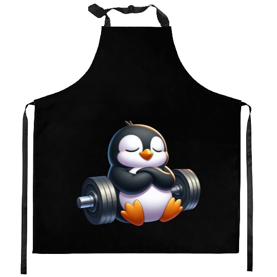Penguin Barbell Cartoon Relax Cute Kitchen Aprons
