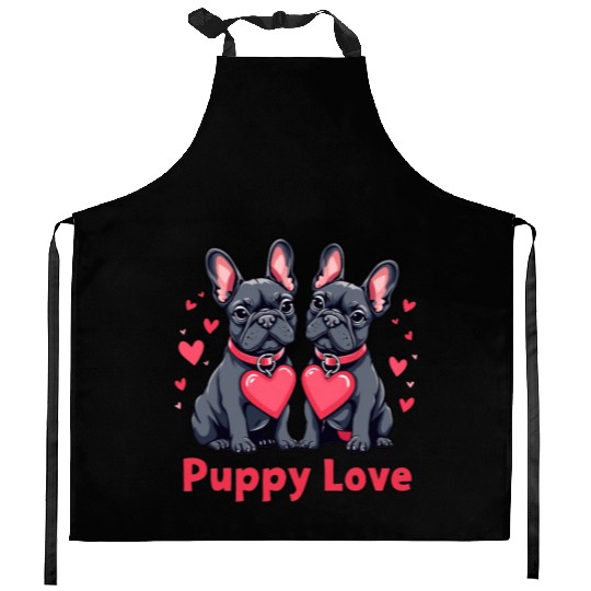 Valentines Day - Puppy Love French Bulldog Kitchen Aprons