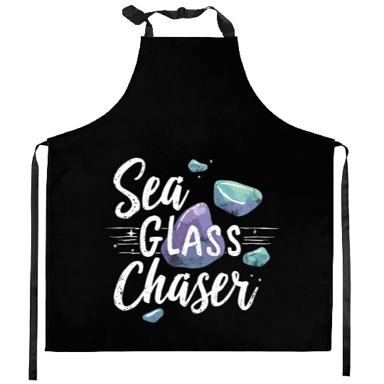 Sea Glass Hunters Collecting Ocean Treasures Kitchen Aprons