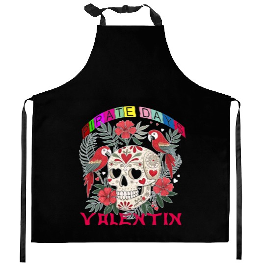 Skull Heart Valentines Day Pirate Flag for Women Kitchen Aprons