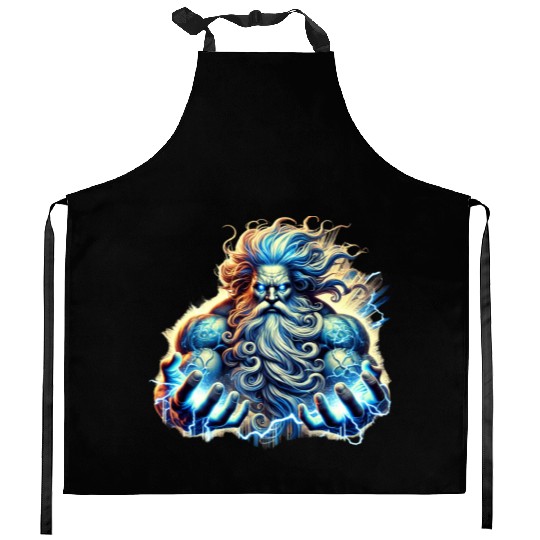 The Greek God Zeus with Lightning Kitchen Aprons