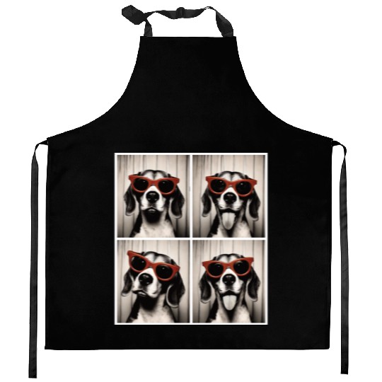 Photobooth Beagle with Red Sunglasses Kitchen Aprons