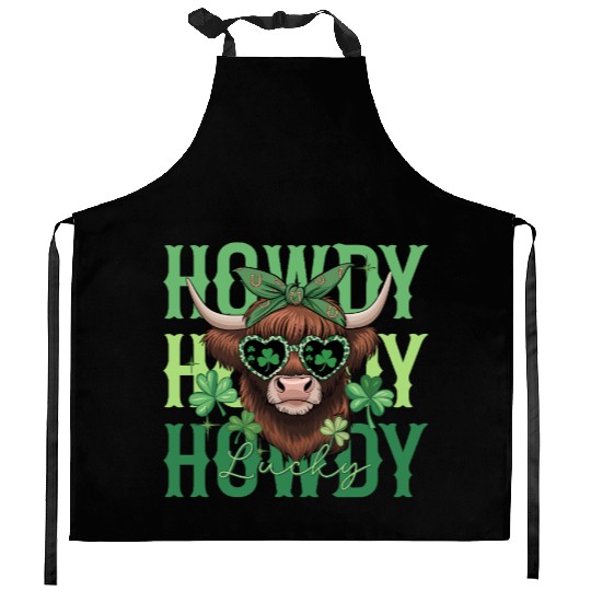 Howdy Howdy Lucky Highland Cow St Patricks Day Kitchen Aprons