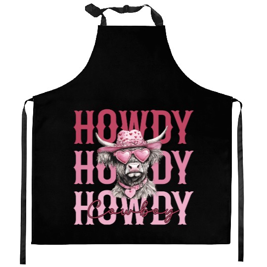 Highland cow - Howdy Cowboy Kitchen Aprons