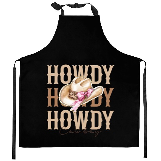 Howdy Cowboy hat Kitchen Aprons