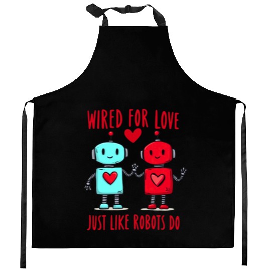 Valentine's Day Gift: Two Robots in Love on Bella Kitchen Aprons