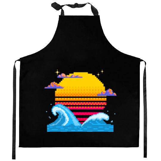 Pixel Sunset Horizon Kitchen Aprons