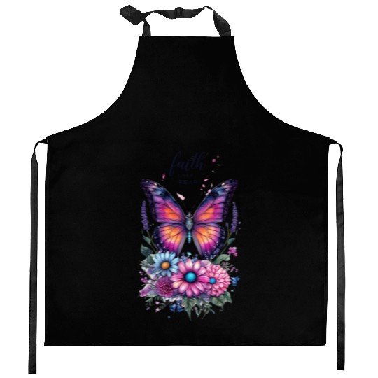Butterfly with Flowers Art Faith Over Fear Kitchen Aprons