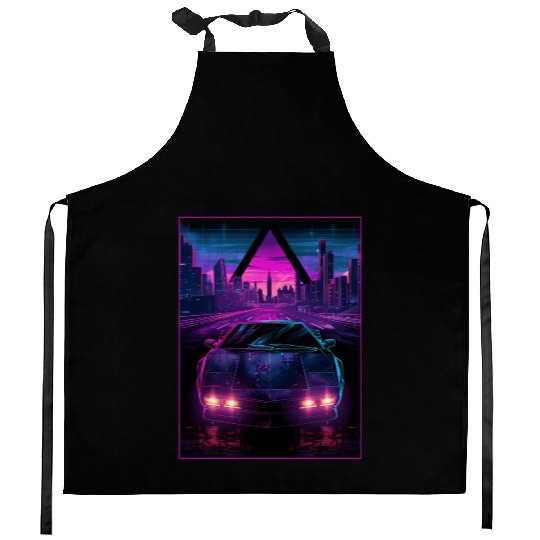 80s 90s Synthwave Car City Retro Vaporwave Kitchen Aprons