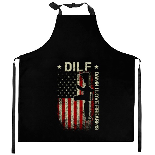 DILF - Damn I Love Firearms Gun American Flag Kitchen Aprons