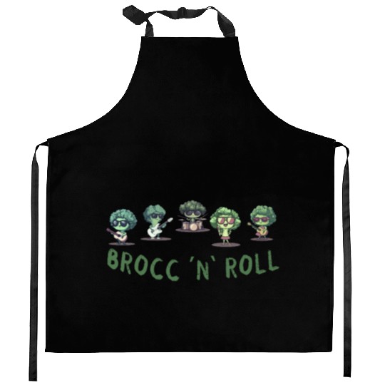 Rock And Roll Broccoli Fun Guitar Rock Band Humor Kitchen Aprons