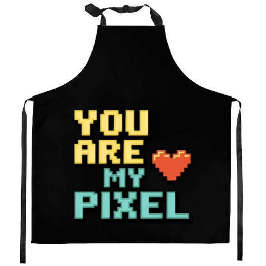Gamer Valentine's Pixel 8-bit Gaming Couple Kitchen Aprons