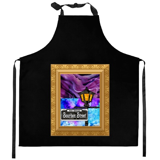 Purple Framed Bourbon Street Lamp Post Kitchen Aprons