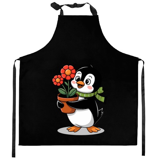 Cute Penguin Gardener Garden Joyful Design Kitchen Aprons