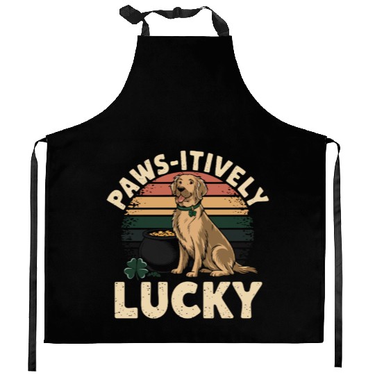 Paws-itively Lucky: Golden Retriever St. Patrick's Kitchen Aprons