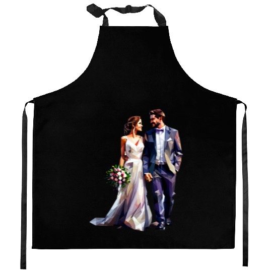Elegant Bride and Groom Wedding Design Kitchen Aprons