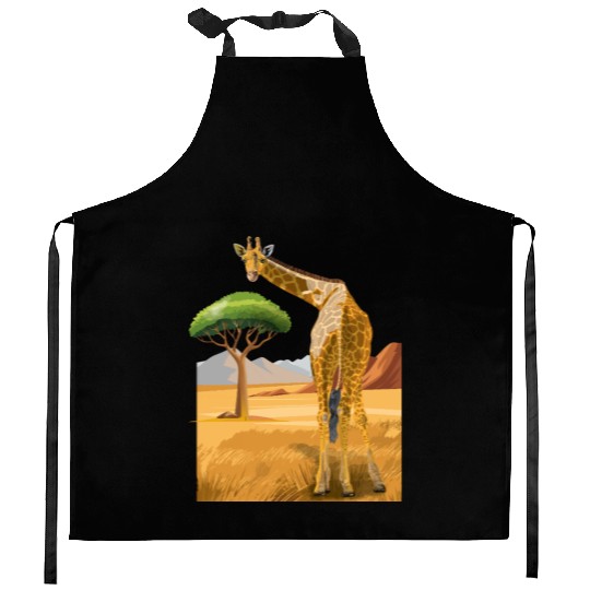 Giraffe looks friendly Kitchen Aprons