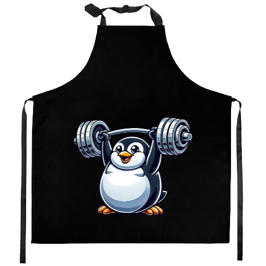 Penguin Barbell Workout Funny Cute Fitness Kitchen Aprons