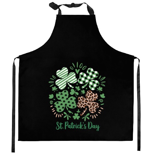 Plaid Leopard Print Shamrock St. Patrick's Day Kitchen Aprons