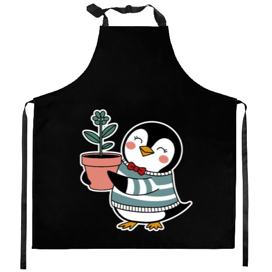 Gardending Gardener Penguin with Plant Pot Kitchen Aprons