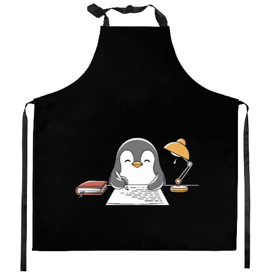 Writer Author Penguin Scribbling at Desk Kitchen Aprons