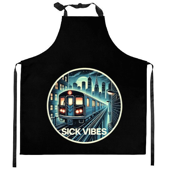Retro Futuristic Subway Train - Neon Cyberpunk Cit Kitchen Aprons