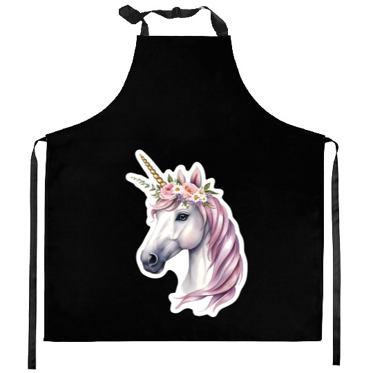 unicorn with flowers Kitchen Aprons