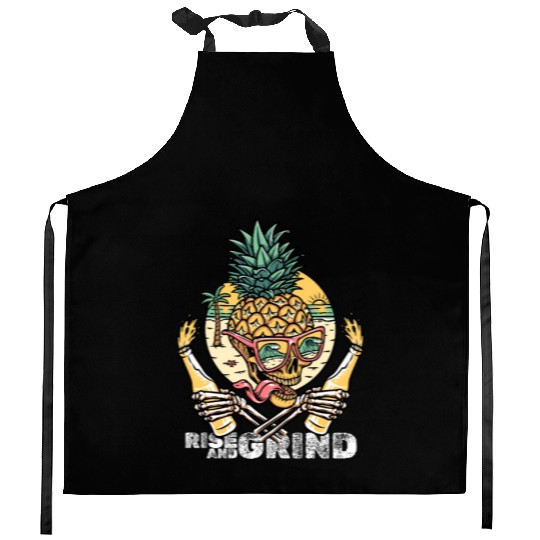 Rise and Grind – Tropical Skull Party Kitchen Aprons