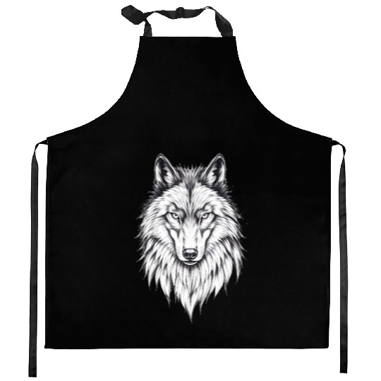 Wolf Face: Majestic and Wild Kitchen Aprons