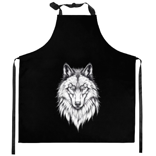 Wolf Face: Majestic and Wild Kitchen Aprons