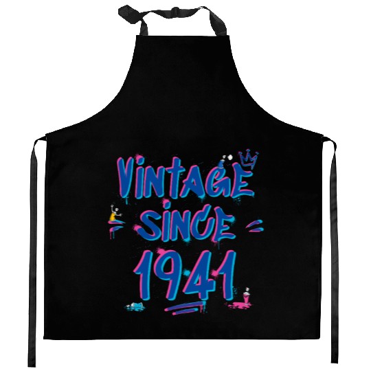 Vintage Since 1941 Graffiti Glitch 84th Bday Vibes Kitchen Aprons
