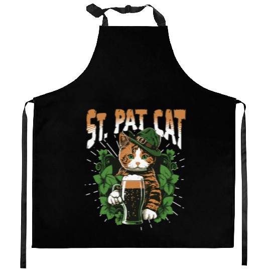 Funny St. Patricks Day Drinking Cat Kitchen Aprons