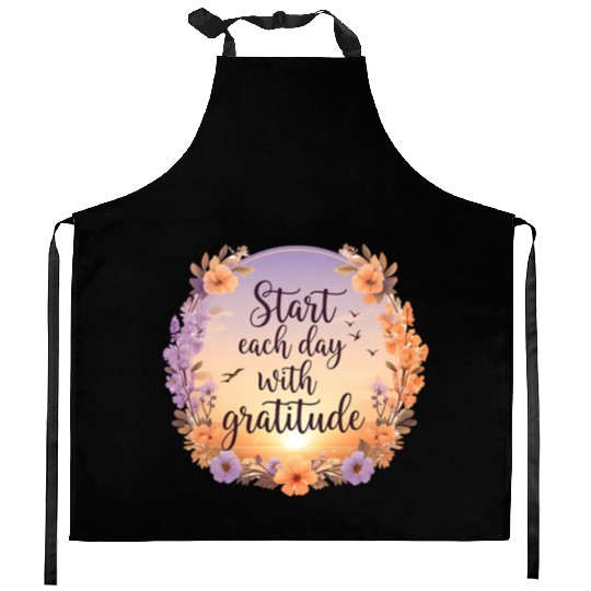 Serene Sunrise with Gratitude Quote and Soft Kitchen Aprons
