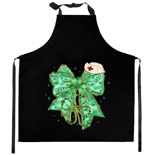 Coquette Patricks Day Bow Nurse Shamrock Lucky Kitchen Aprons
