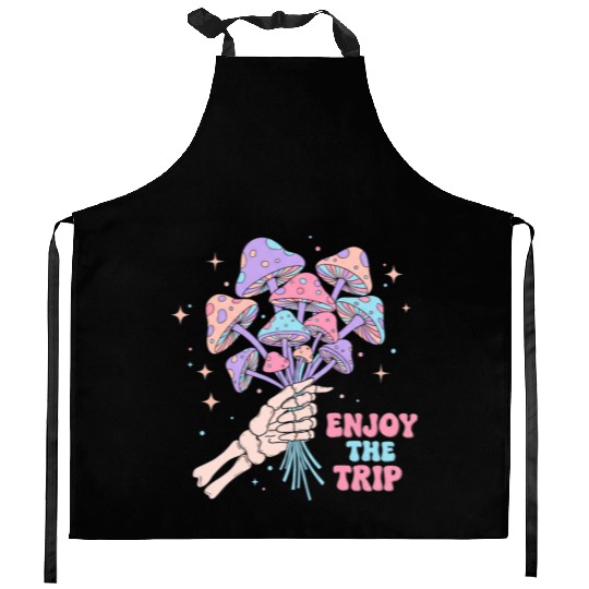 Psychedelic Mushrooms with Skeleton Hand Kitchen Aprons