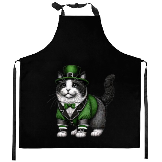 Lucky Cat in Green - St. Patrick’s Day Kitchen Aprons