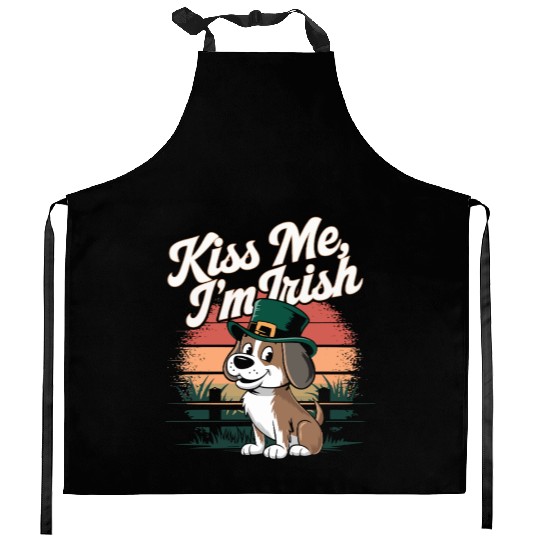 St. Patrick's Day Dog Kiss Me I'm Irish Cute Puppy Kitchen Aprons